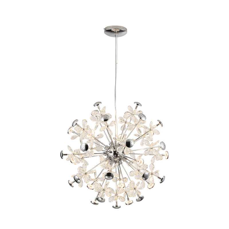 Modern Chrome Starburst Chandelier - 12 Heads Floral Crystal Dining Room Hanging Lamp