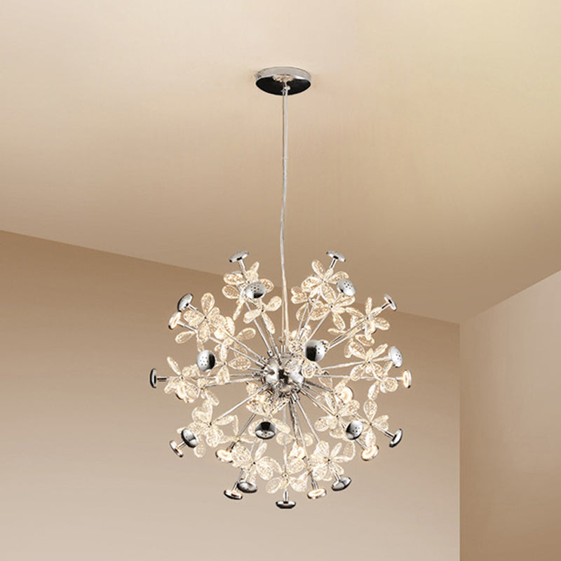 Modern Chrome Starburst Chandelier - 12 Heads Floral Crystal Dining Room Hanging Lamp