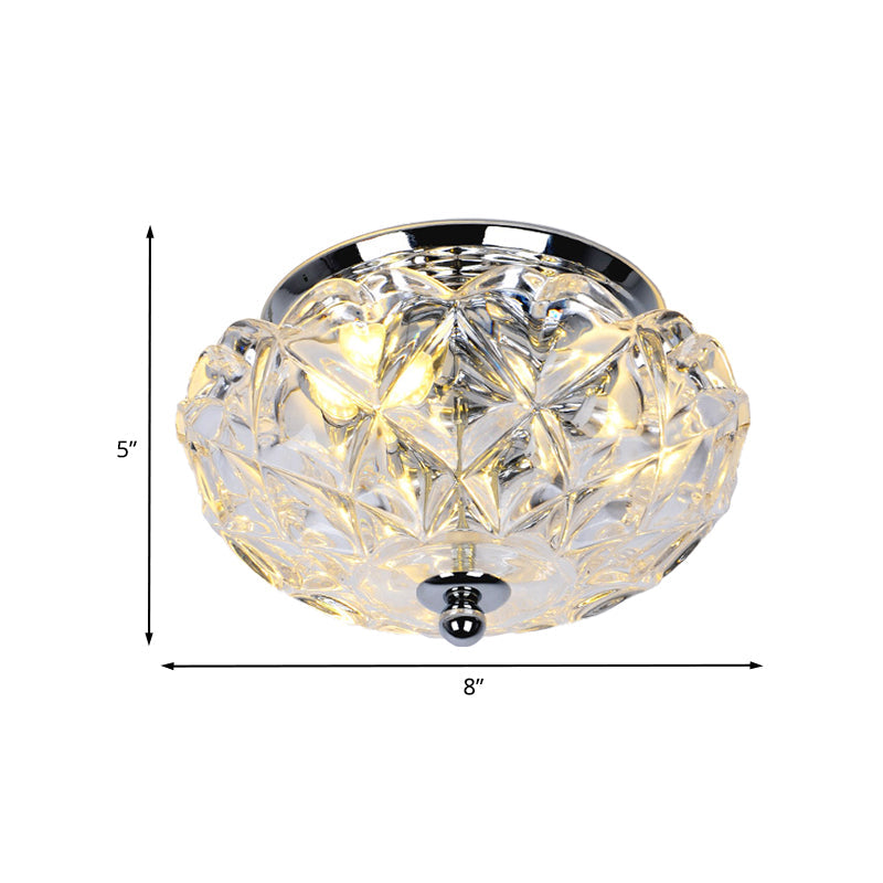 Lattice Crystal Scalloped Mini Flushmount Ceiling Light - Simple 2-Head Loft House In Chrome