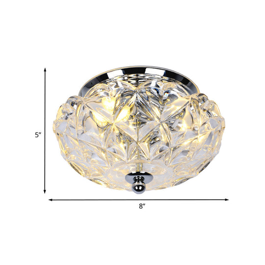 Lattice Crystal Scalloped Mini Flushmount Ceiling Light - Simple 2-Head Loft House In Chrome