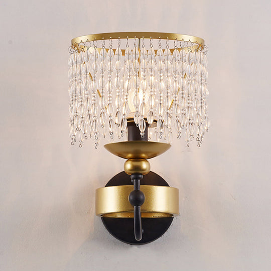 Vintage Fringe Wall Light: Crystal Sconce With Curved Arm - Gold