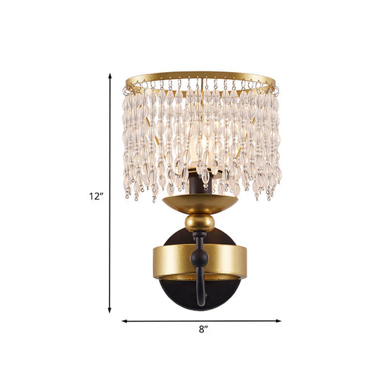 Vintage Fringe Wall Light: Crystal Sconce With Curved Arm - Gold