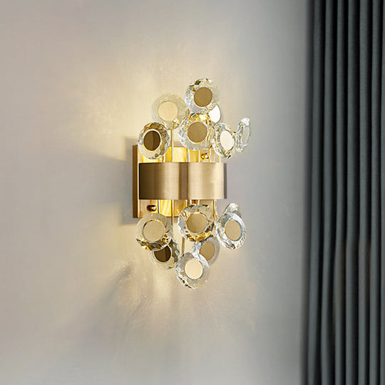 Mid Century Gold Finish Crystal Wall Sconce With Integrated Led Lighting