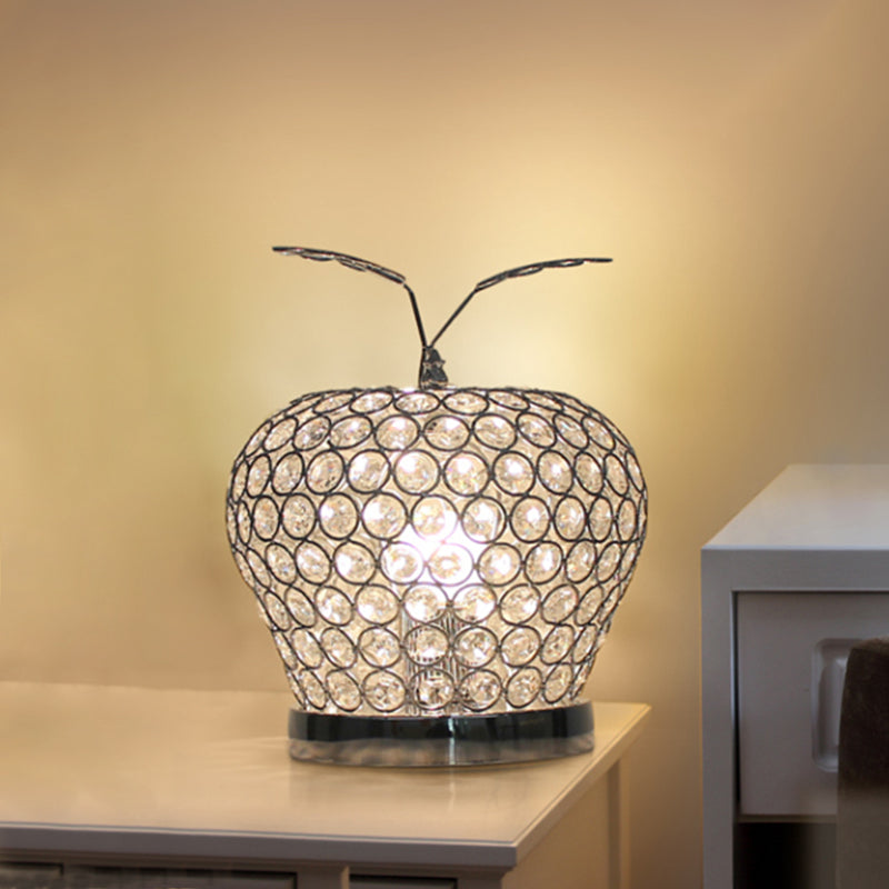 Caterina - Modern Crystal Apple Night Stand Lamp Creative 1-Light Hotel Table Lighting In Silver