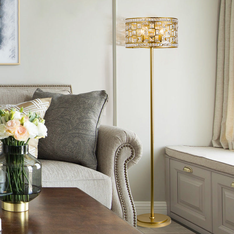 Traditional Crystal Gold Drum Cutout Floor Lamp - Single Lounge Standing Light