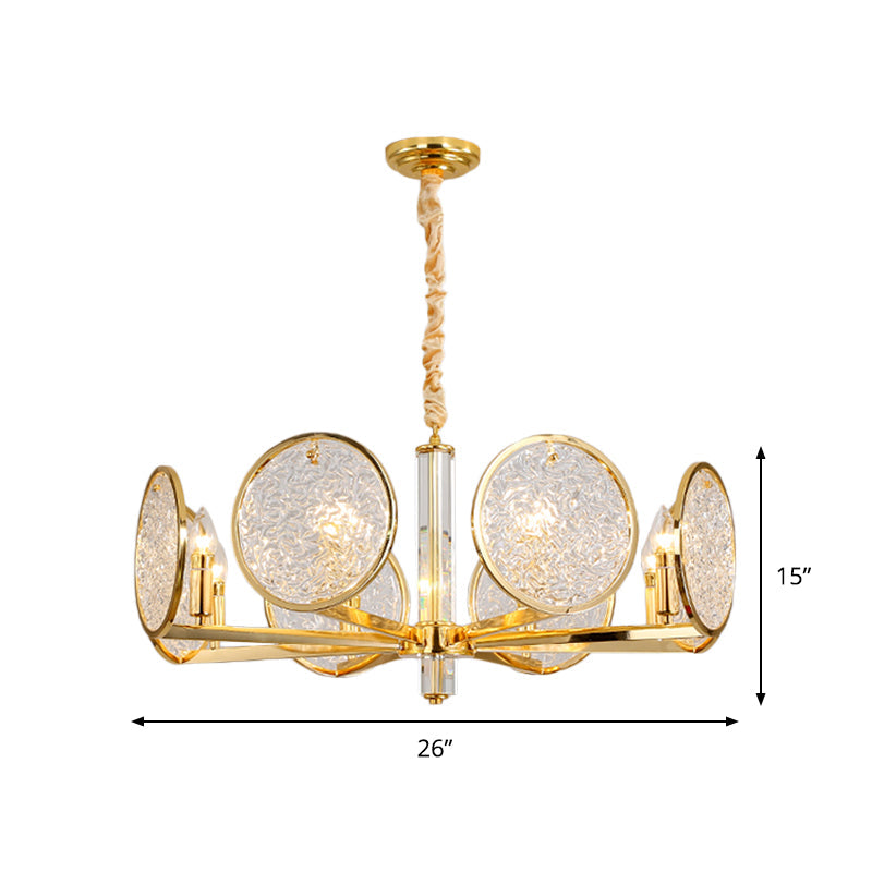 Postmodern 8-Head Gold Hanging Chandelier With Textured Glass - Ideal For Dining Table