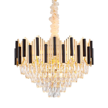 Black-Gold Cone Chandelier With Crystal Prism 6 Lights - Modern Living Room Ceiling Pendant Lamp