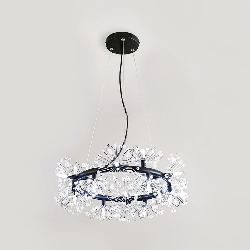 Modern Black Chandelier With 18-Bulb Lighting & Stylish Floral Crystal Bead Design
