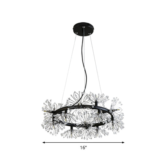 Modern Black Chandelier With 18-Bulb Lighting & Stylish Floral Crystal Bead Design