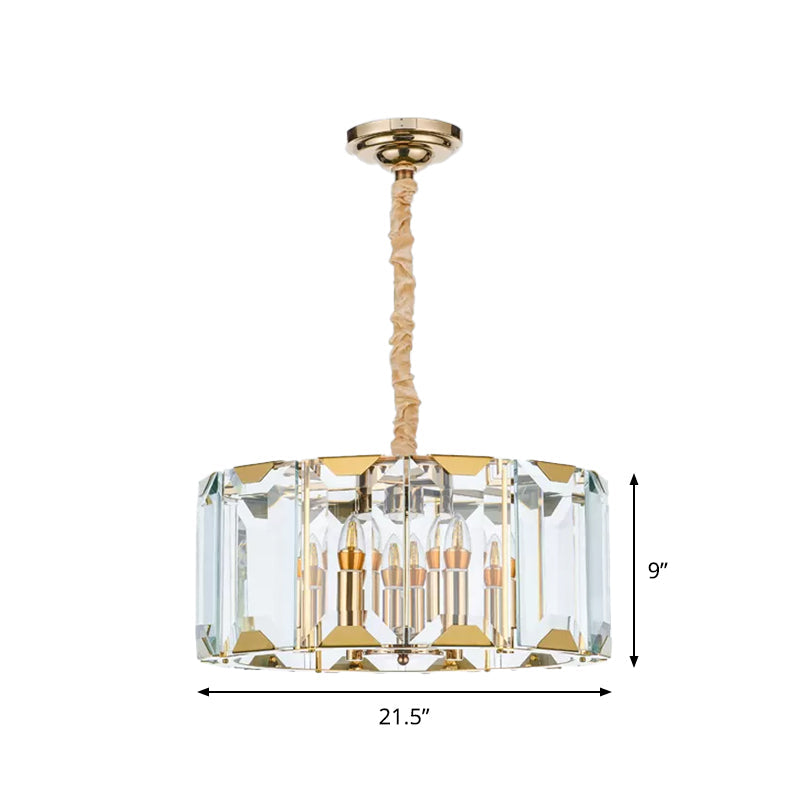 Modern Clear Crystal Panel Drum Pendant Lamp With 6 Lights - Dining Room Chandelier