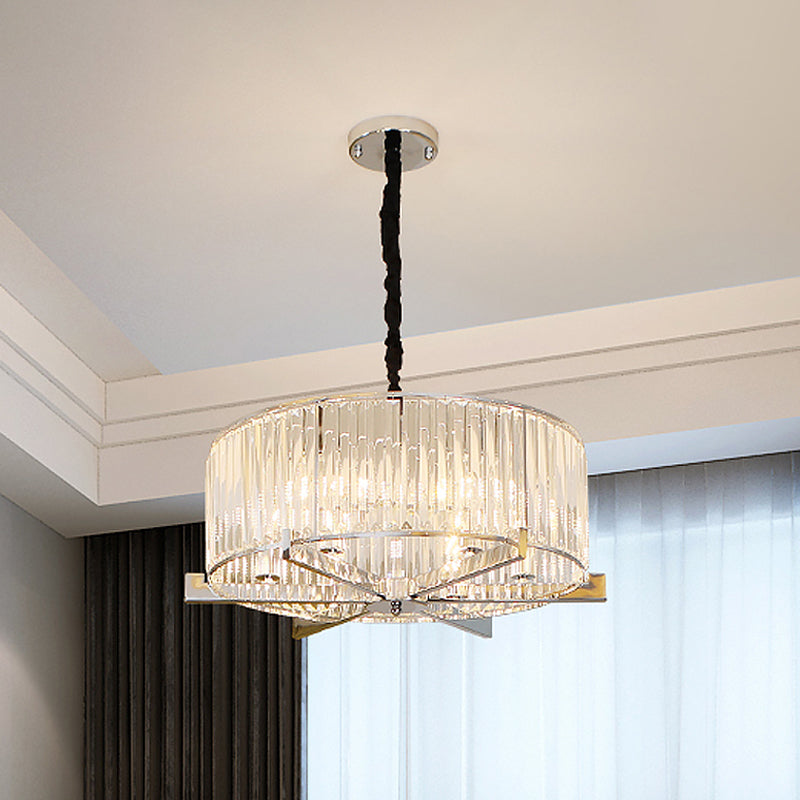 5/6-Head Modern Drum Crystal Chandelier: Stylish Ceiling Light For Table