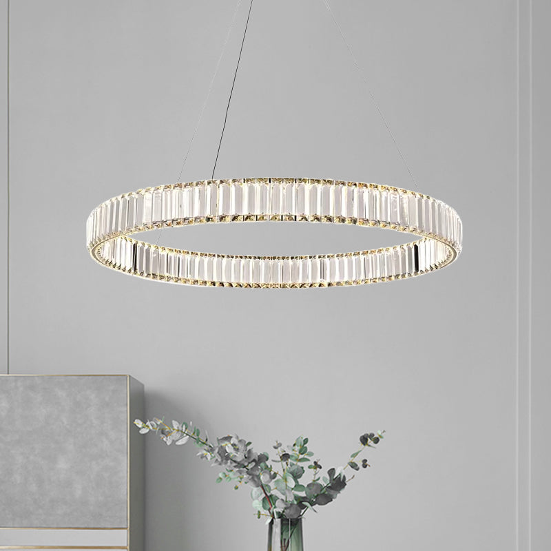 Sleek Silver Crystal Led Chandelier Pendant For Minimalistic Ribbed Bedroom Lamp 16’/23.5’ Dia