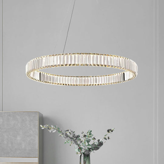 Sleek Silver Crystal Led Chandelier Pendant For Minimalistic Ribbed Bedroom Lamp 16’/23.5’ Dia