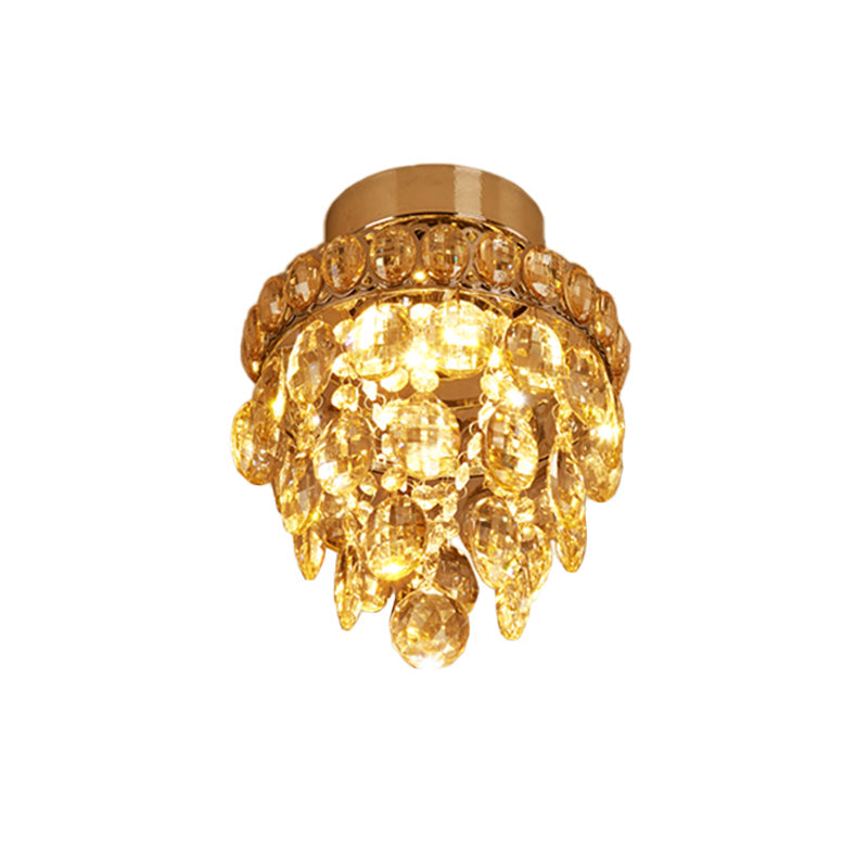 Modern Chrome Single-Bulb Crystal Ceiling Flush Mount Light