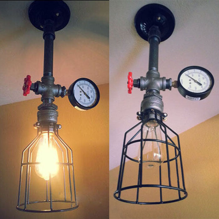 Vintage Style Black Metal Cage Ceiling Light - 1 Tapered Design Semi Flush Mount For Restaurants