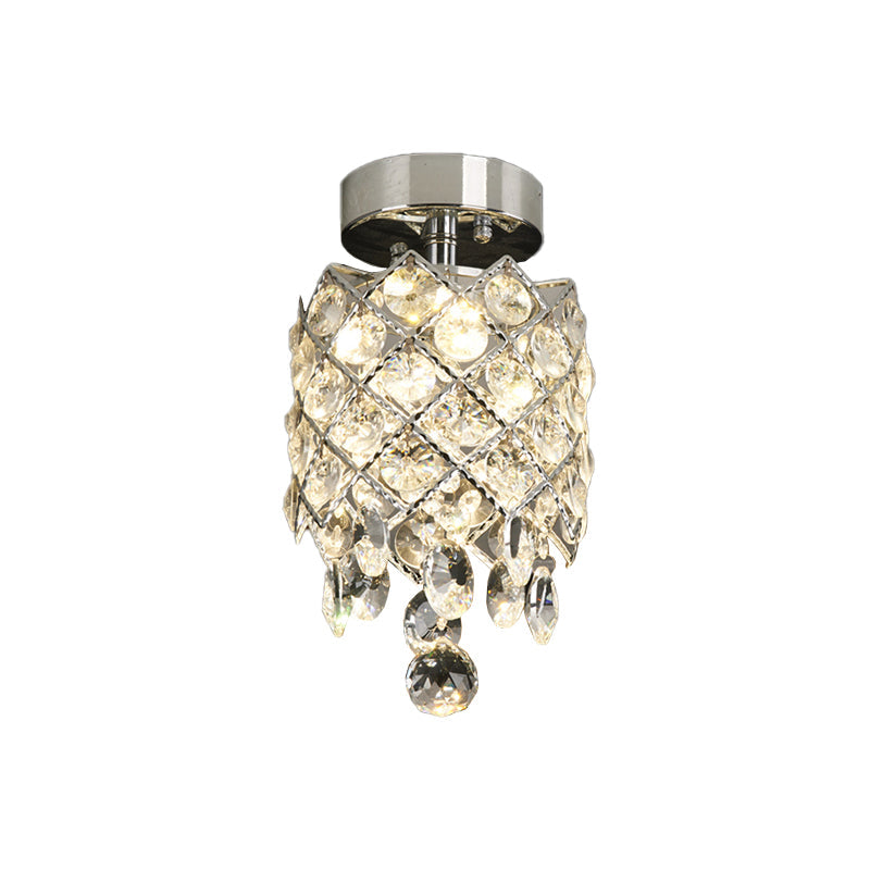 Simple Crystal Pineapple Flushmount Ceiling Lamp: Small Corridor 1 - Light Chrome Finish With