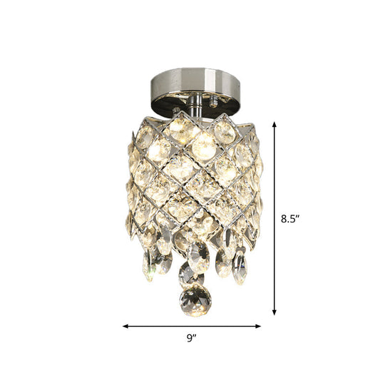 Simple Crystal Pineapple Flushmount Ceiling Lamp: Small Corridor 1-Light Chrome Finish With Droplet