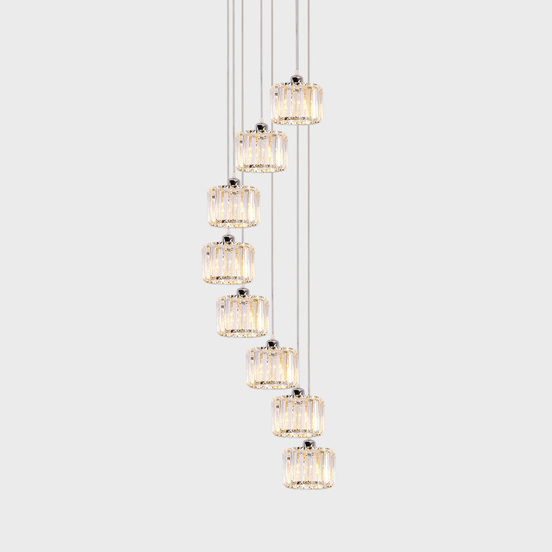 Modern 10-Head Cluster Pendant Light With Crystal Shade - Elegant Lobby Hanging Lamp