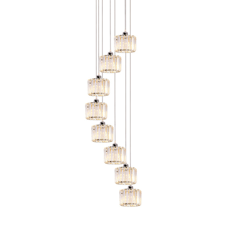 Modernist Lobby Pendant Light With Clustered Crystal Shades - Choose From 3 8 Or 10 Head Options