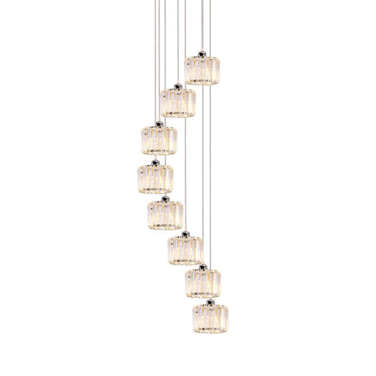 Modern 10-Head Cluster Pendant Light With Crystal Shade - Elegant Lobby Hanging Lamp
