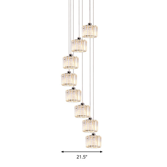 Modernist Lobby Pendant Light With Clustered Crystal Shades - Choose From 3 8 Or 10 Head Options