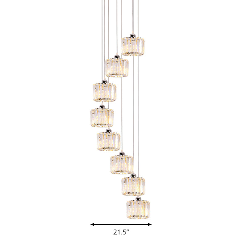 Modern 10-Head Cluster Pendant Light With Crystal Shade - Elegant Lobby Hanging Lamp