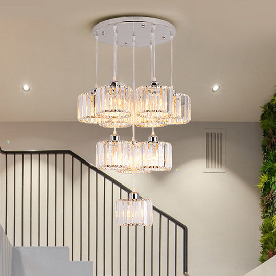 Modernist Lobby Pendant Light With Clustered Crystal Shades - Choose From 3 8 Or 10 Head Options