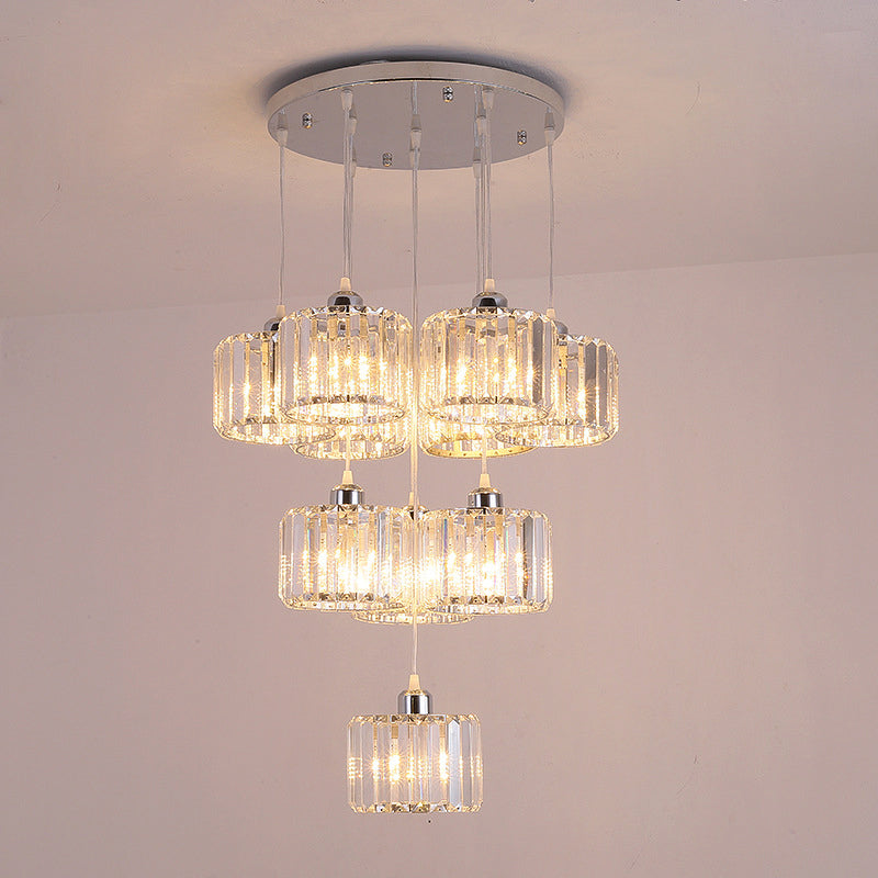 Modernist Lobby Pendant Light With Clustered Crystal Shades - Choose From 3 8 Or 10 Head Options