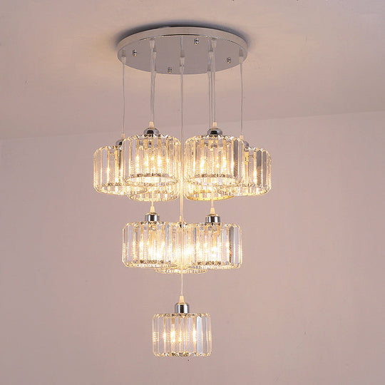 Modern 10-Head Cluster Pendant Light With Crystal Shade - Elegant Lobby Hanging Lamp