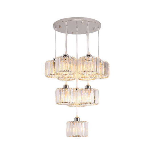 Modernist Lobby Pendant Light With Clustered Crystal Shades - Choose From 3 8 Or 10 Head Options