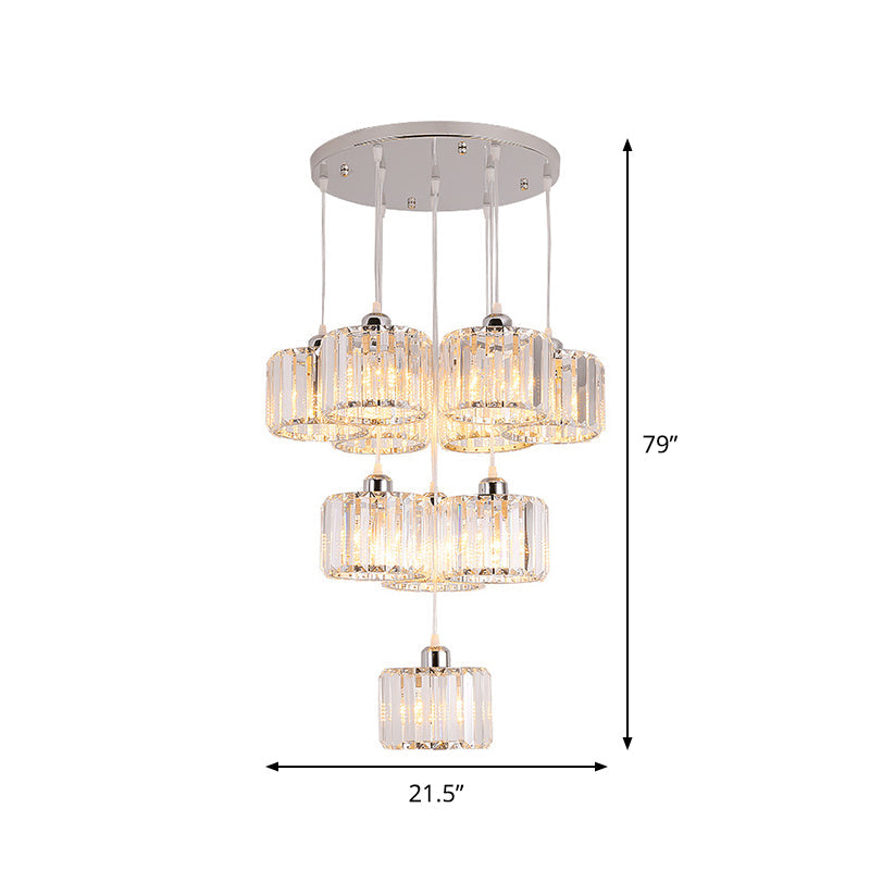 Modernist Lobby Pendant Light With Clustered Crystal Shades - Choose From 3 8 Or 10 Head Options