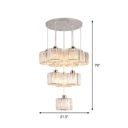 Modernist Lobby Pendant Light With Clustered Crystal Shades - Choose From 3 8 Or 10 Head Options