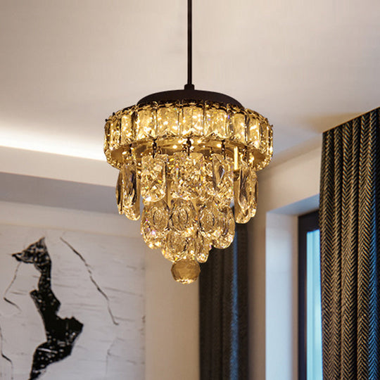 Modern 1-Light Pendant With Clear Crystal Suspension - Mini 5-Tier Tapered Design