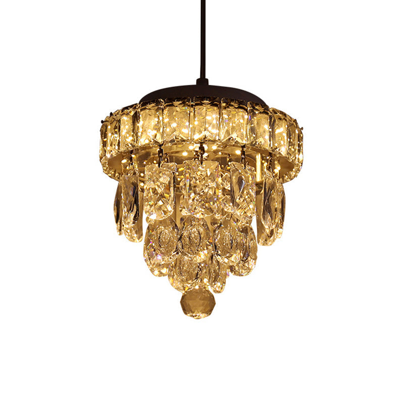 Modern 1-Light Pendant With Clear Crystal Suspension - Mini 5-Tier Tapered Design