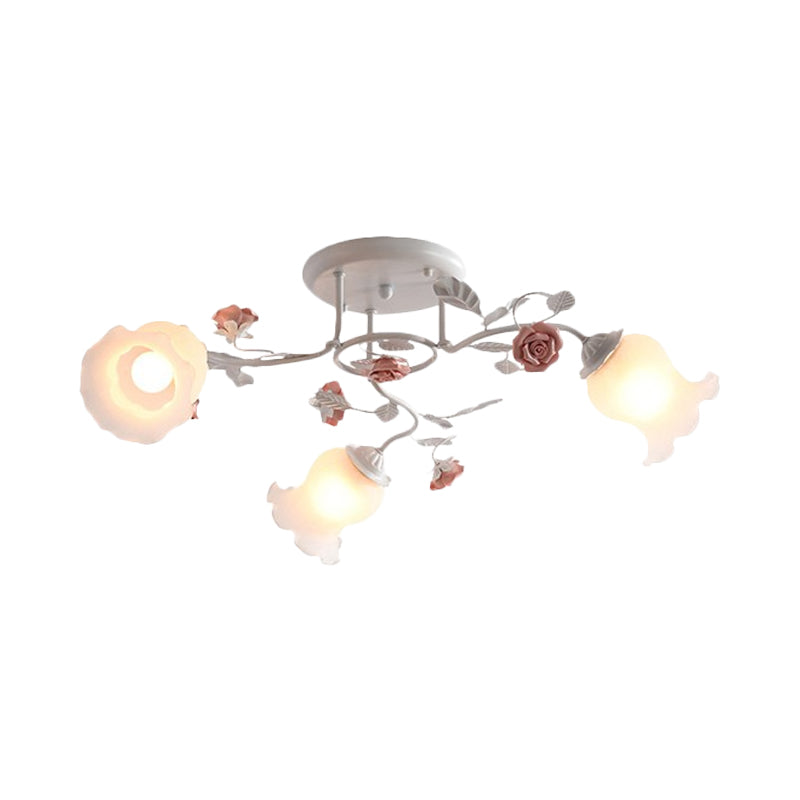 Frosted Glass Bud Semi Flush Chandelier In Pink/Blue/Blue - White - Ceiling Mount Lamp For