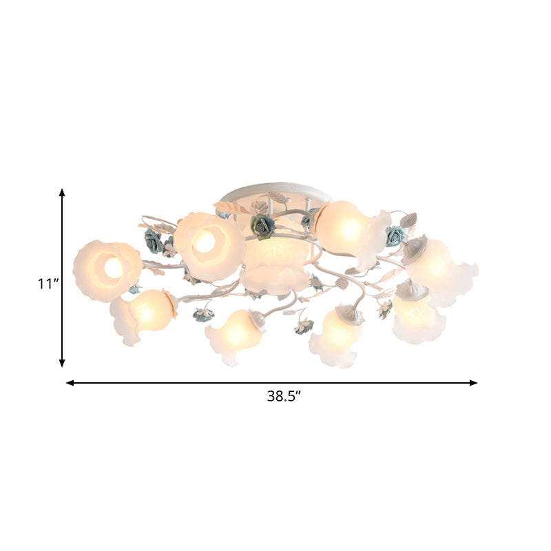 Frosted Glass Bud Semi Flush Chandelier In Pink/Blue/Blue - White - Ceiling Mount Lamp For