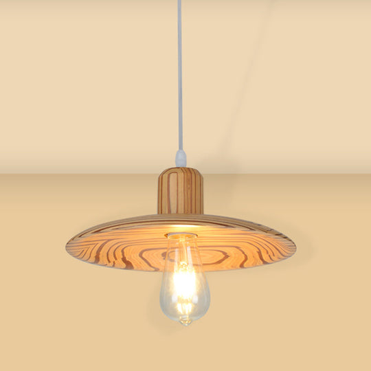 Minimalist Wood Disc Downlight Pendant Lamp - 1 Light Beige/Orange Red For Dining Room