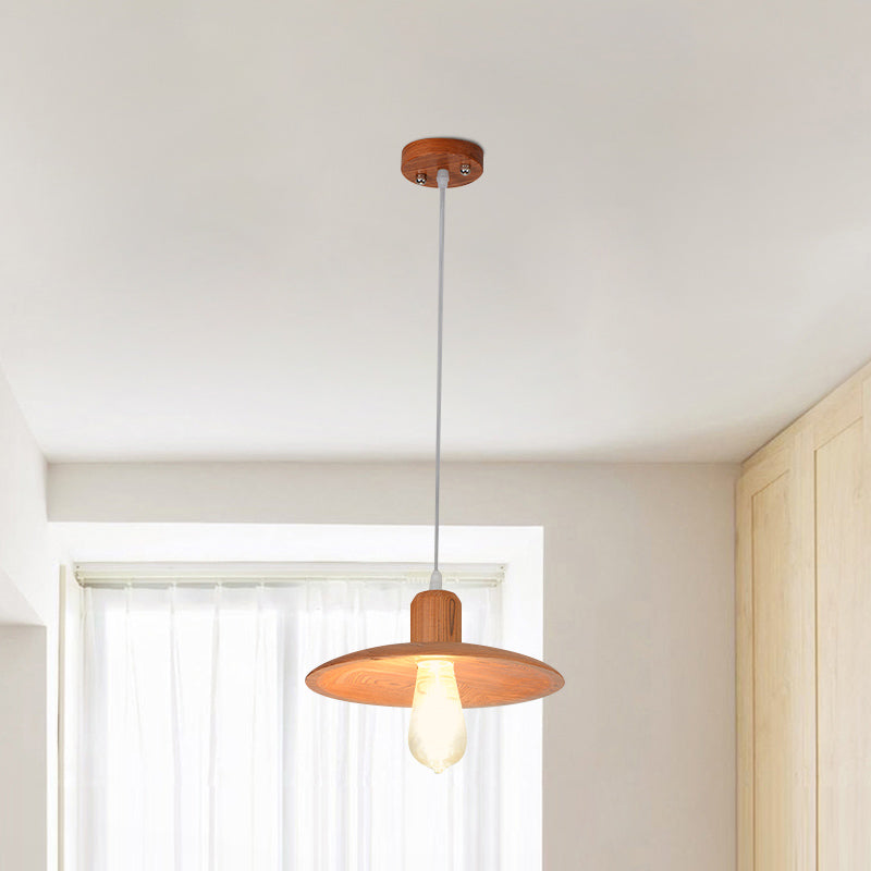 Minimalist Wood Disc Downlight Pendant Lamp - 1 Light Beige/Orange Red For Dining Room