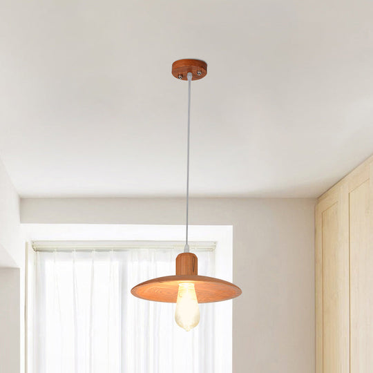 Minimalist Wood Disc Downlight Pendant Lamp - 1 Light Beige/Orange Red For Dining Room