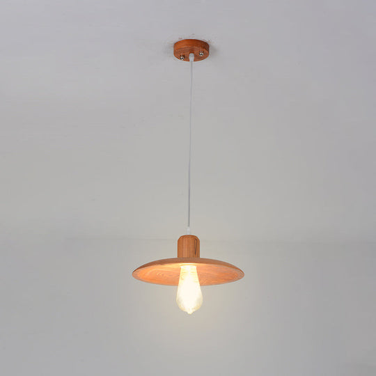 Minimalist Wood Disc Downlight Pendant Lamp - 1 Light Beige/Orange Red For Dining Room
