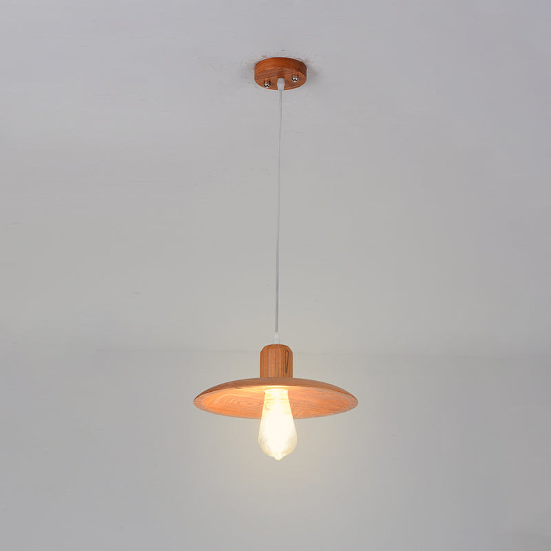 Down Lighting Wood Disk Pendant Lamp For Dining Room - Minimalist 1 Light Beige/Orange Red