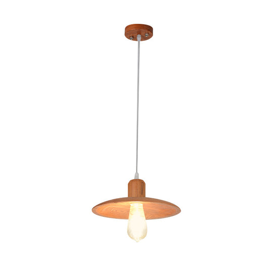 Down Lighting Wood Disk Pendant Lamp For Dining Room - Minimalist 1 Light Beige/Orange Red
