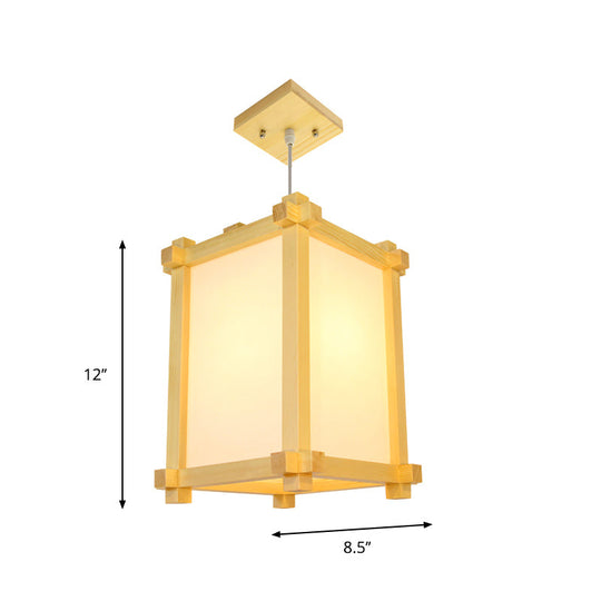 Japanese-Style Wood Pendant Light Fixture - Box Shape Beige