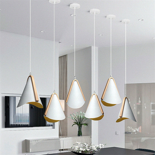Modern Conic Drop Pendant Light With White Wood Finish Ideal For Dining Table