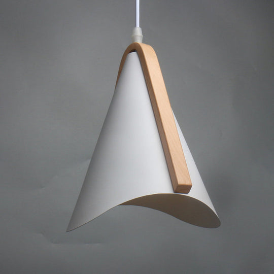 Modern White-Wood Conic Pendant Light For Dining Table With Metal Suspension - 1 Bulb White