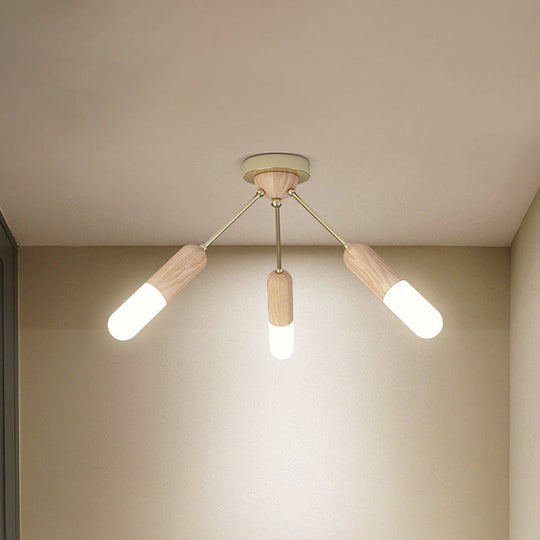 Modern Wood Capsule Semi Mount Ceiling Lamp For Bedroom - Beige 3/5 - Light 3 /