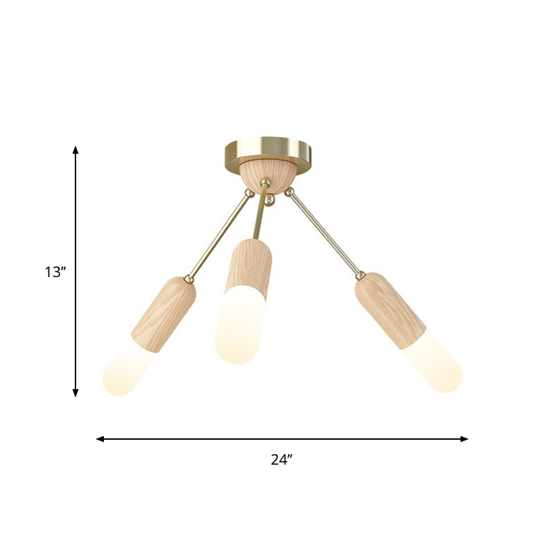 Modern Wood Capsule Semi Mount Ceiling Lamp For Bedroom - Beige 3/5 - Light