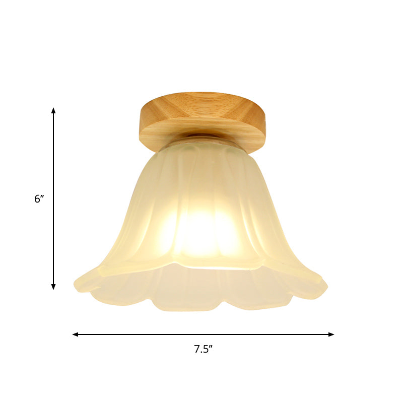 Modern Wood Flush Mount With White Glass Shade - 1 - Head Corridor Lamp