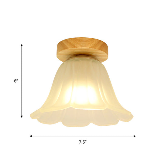 Modern Wood Flush Mount With White Glass Shade - 1 - Head Corridor Lamp