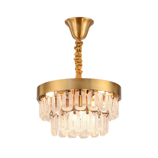 Modern Gold 6-Head Crystal Chandelier Light With 2 Tiers - Dining Room Pendant